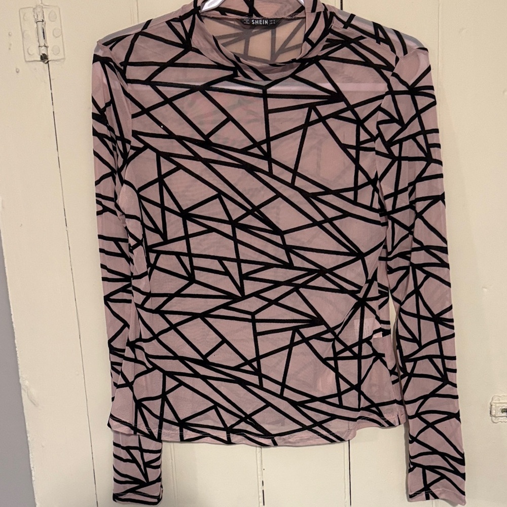 Sheer Black and Pink Geometric Women's Top